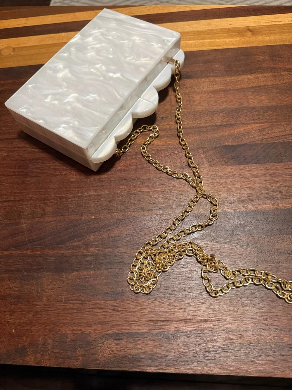 Agua Bendita Iridescent Pearl White Acrylic Clutch